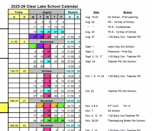 Picture of the school calendar