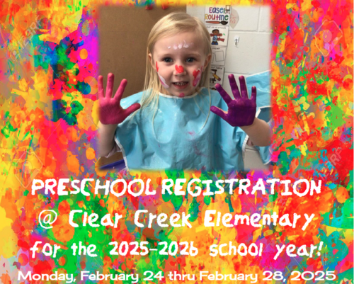 Picture of a preschool aged female student with purple paint on her hands.