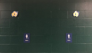 A picture of a bathroom wall showing the restroom program stars